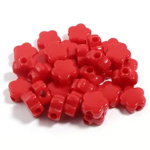 Perline in acrilico a forma di fiore rosso lucido per braccialetti fai da te artigianato.