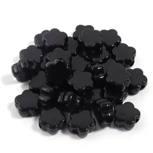 Perline sfuse in acrilico nero a forma di fiore per dettagli di gioielli fai da te