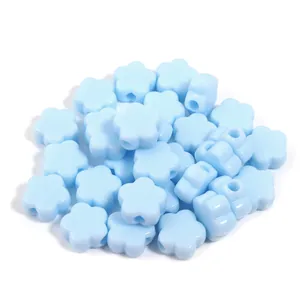 Perline di fiori in acrilico azzurro, perline con foro grande per creazione di gioielli