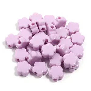 Perline fiore viola chiaro in acrilico, grande foro accessori gioielli DIY dettaglio.