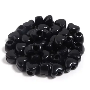 Perline cuore acrilico nero, grandi fori per gioielli braccialetti artigianali fai da te.