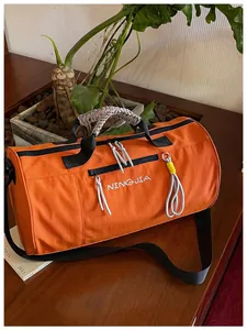 Orange cylindrical gym duffel bag large capacity travel waterproof sports bag shoulder