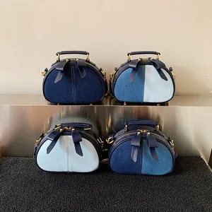 Nischen Design Patchwork Denim Schultertasche Casual Schleife Umhängetasche Kleine Quadratische Tasche Pendeln Handtasche Für Damen