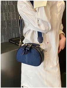 Damen Umhängetasche aus Jeansstoff lässige Schultertasche mit Schleife elegante Handtasche