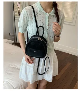 Black mini velvet backpack casual stylish small daypack for women trendy lightweight bag
