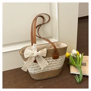 Beach vacation straw woven bag for women, stylish hollow tote bag and versatile shoulder bag.