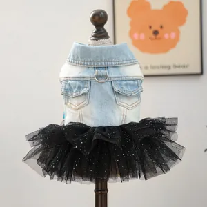 Pet Dog Denim Mesh Skirt Dress Small Puppy Cat Clothes Nebula Denim Tutu Dress