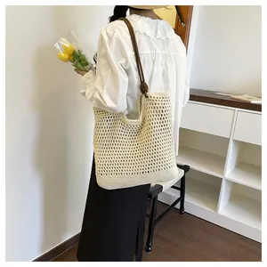 Woven tote bag for women, large capacity casual shoulder bag, perfect for summer vacation and daily style.