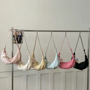 Women's Stylish Crossbody Shoulder Bag PU Leather Crescent Hobo Bag Casual Commuter Handbag with Cute Pendant