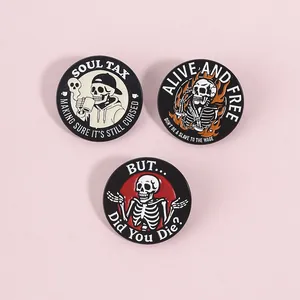 Lot de 3 broches en émail de métal de squelette drôle créatif, accessoires de dessin animé.
