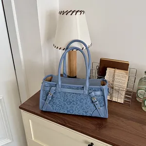 Γυναικεία Τσάντα Ώμου Denim με Leopard Print Casual Handbag Μόδα PU Δέρμα Patchwork Crossbody Τσάντα