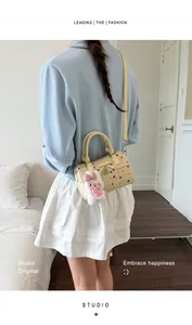 Elegante bolso de mano Boston beige con lunares para mujer, bolso bandolera de moda