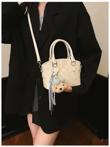Cute Cartoon Embossed Handbag Casual Shoulder Crossbody Bag with Plush Puppy Charm