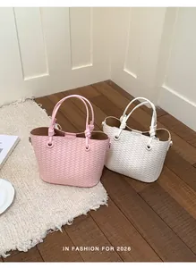 Detailed view of the retro woven handbag, stylish women's crossbody and tote bag.
