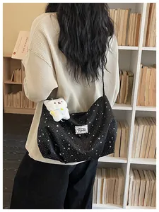 Borsa shopper in tela con stampa di stelle da donna, grande borsa a tracolla casual.