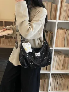 Borsa a tracolla da donna in tela con stampa di stelle borsa tote casual con ciondolo