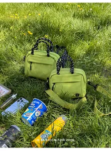 Detail of lime green multi-functional small backpack for outdoor hiking and daily travel