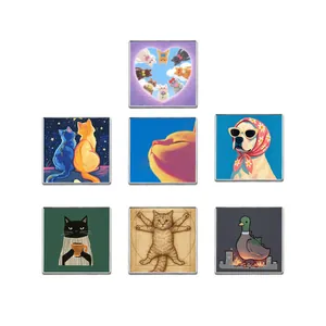 Lot de badges créatifs avec illustrations d'animaux : chats, chiens et canard original.