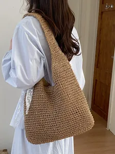 Bolso de hombro paja mujer verano gran capacidad hobo tote bolso casual de mano elegante