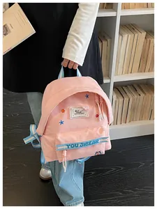 Zaino in tela rosa con ricamo di stelle, grande capacità per scuola e lavoro borsa casual.