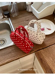 Korean style cute polka dot bowling handbag, casual sweet fashion shoulder crossbody bag.