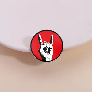 Rock On Hand Gesture Zinc Alloy Enamel Pin Round Geometric Scenery Brooch Badge For Clothing Accessories Unisex