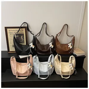 Chic women hobo shoulder bag trendy dumpling crossbody bag PU leather casual purses with charm