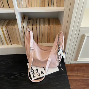 Pink PU Leather Hobo Shoulder Bag Casual Chic Dumpling Bag with Cute Horse Pendant for Women