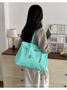 Large capacity mint green tote bag for women, stylish vintage shoulder bag, casual everyday purse.