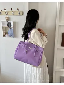 Women large capacity jelly tote bag purple stylish shoulder handbag for daily commuting