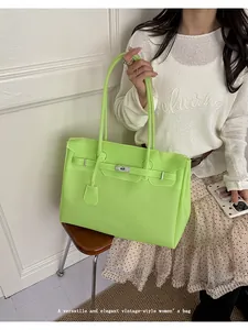 Green jelly tote bag for women large capacity shoulder handbag stylish daily commute purse