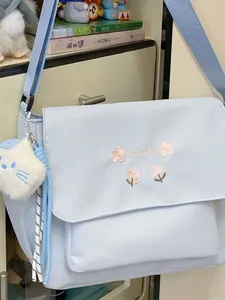 Large Capacity Fashion Casual Nylon Tote Bag Women Embroidered Floral Shoulder Crossbody Bag Cute Commuter Handbag