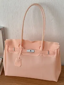 Women Large Capacity Jelly Tote Bag Waterproof PVC Clear Top Handle Shoulder Bag Casual Commuter Handbag