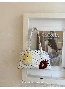 Sac à bandoulière tendance à pois pour femme sac Boston élégant avec pendentif peluche