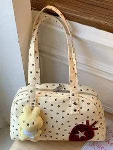 Sac Boston Oreiller Femme Pois Sac Bandoulière Casual Commuter Poignée Supérieure Avec Pendentif Peluche Sac à Main Mode