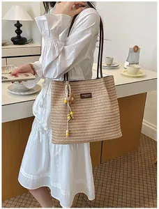 Zomer geweven shopper tas voor dames, casual grote schoudertas, stijlvolle forensentas.