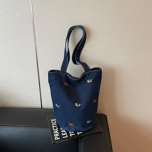 Borsa a secchiello casual in denim da donna elegante borsa a spalla grande capacità