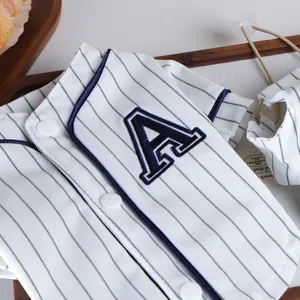 Pet baseball shirt set for small dogs and cats white pinstripe design with letter A.