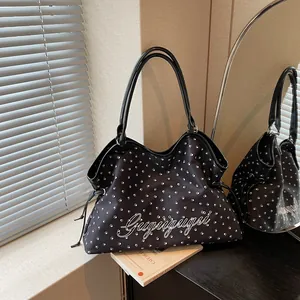 Sac cabas bandoulière femme noir grande capacité élégant avec empreintes de pattes pour été