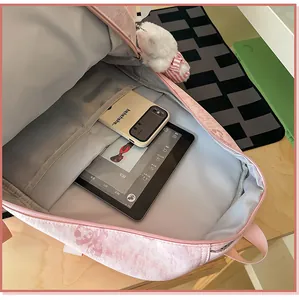 Pink cute student backpack interior detail, large capacity multi-compartment school bag