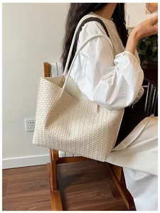 Sac cabas tissé pour femme, grand sac à main bandoulière, élégant sac fourre-tout quotidien.