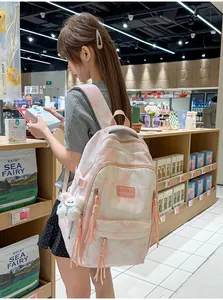 Fashionable pink tie-dye large capacity multi-layer school backpack for students