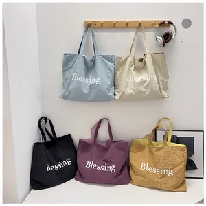 Bolso tote de hombro de nylon impermeable reversible estilo coreano gran capacidad diario.