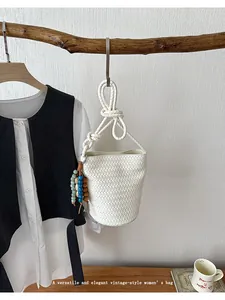 Summer woven bucket bag versatile retro shoulder handbag casual chic women straw purse design