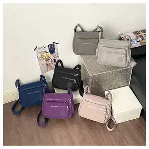 Women nylon multi-pocket crossbody bag casual travel shoulder bag with multiple zippered compartments