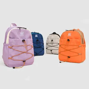 Casual lightweight multi-color canvas backpack with front bungee cord design for women main view