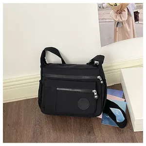 Black nylon multi-pocket crossbody shoulder bag casual travel large capacity handbag