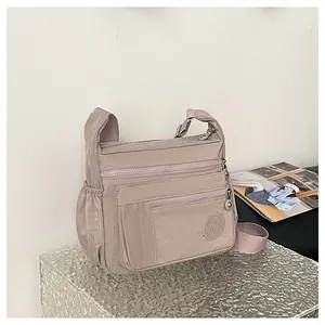 Women nylon crossbody bag multi pocket casual shoulder bag travel messenger bag pink color