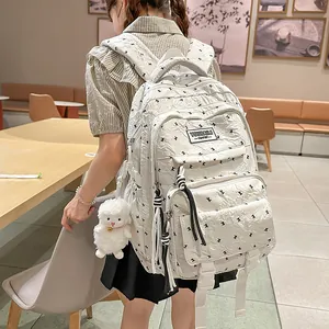 Japanese style cute white casual backpack with large capacity for school and travel daily use.