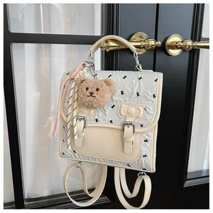 Cute college style bow print mini backpack casual trendy sweet travel shoulder bag for women